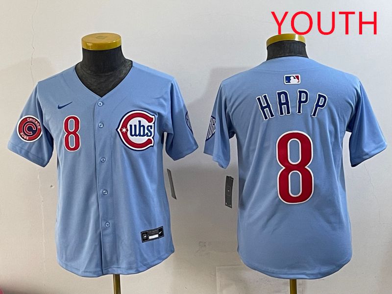 Youth Chicago Cubs #8 Happ Light Blue Throwback 2025 Nike MLB Jersey style 2->youth mlb jersey->Youth Jersey